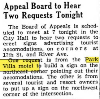 Park Villa Motel - Apr 1954 Request For Sign (newer photo)
